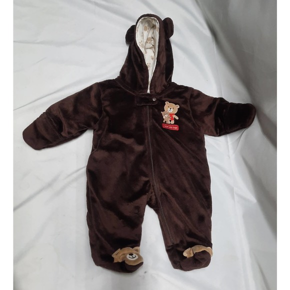 Just One You by Carters Fleece Brown Bear One Piece Zip Up Winter Coat NB - Picture 1 of 5